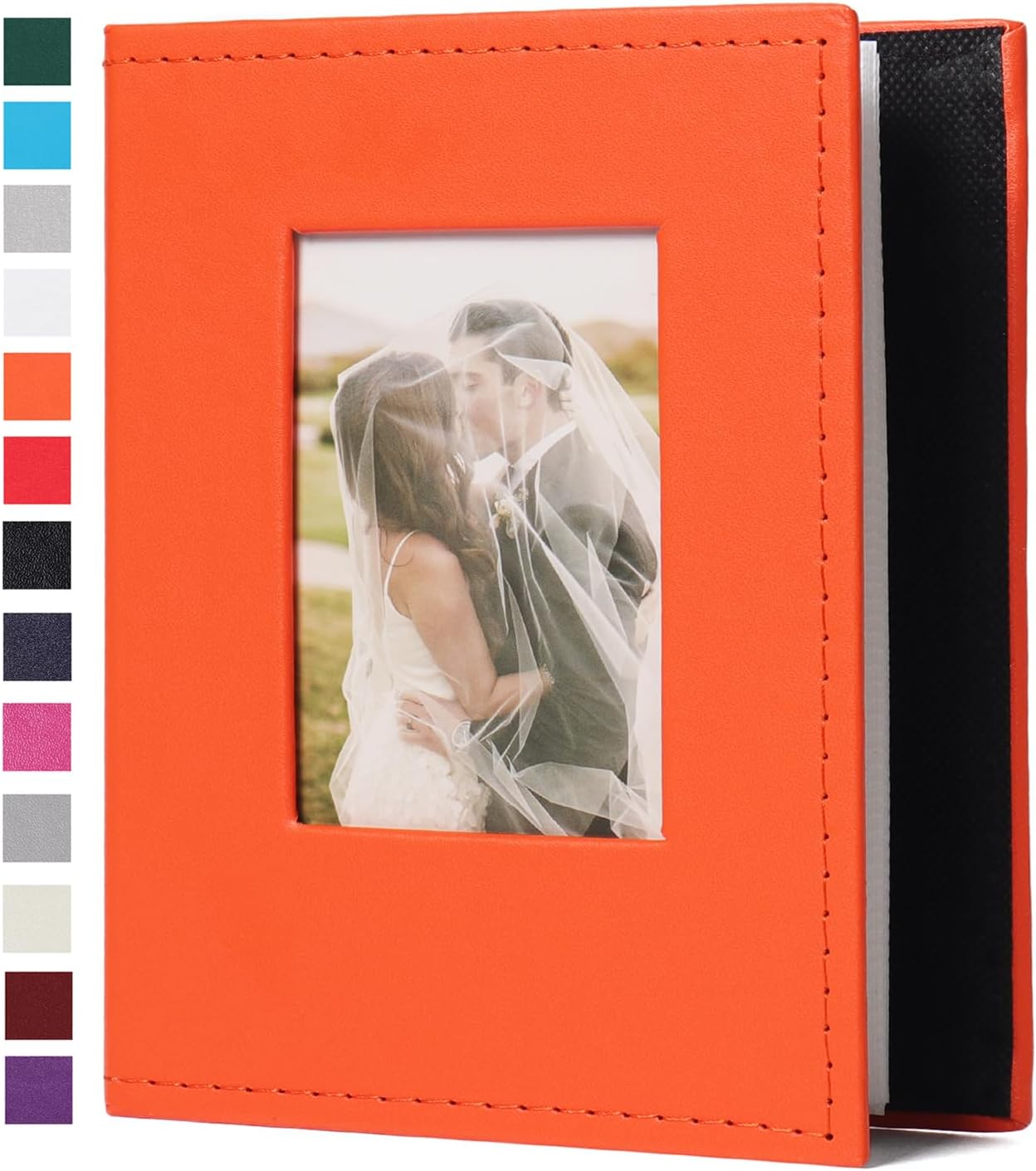 RECUTMS Mini Photo Album 4x6 52 Pockets, Leather Cover with Front Window Album Hold 52 Vertical Photos for Family Wedding Baby Children (Orange)