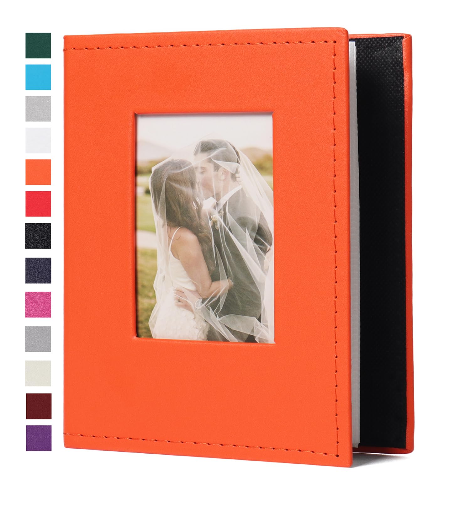 RECUTMS Mini Photo Album 4x6 52 Pockets, Leather Cover with Front Window Album Hold 52 Vertical Photos for Family Wedding Baby Children (Orange)