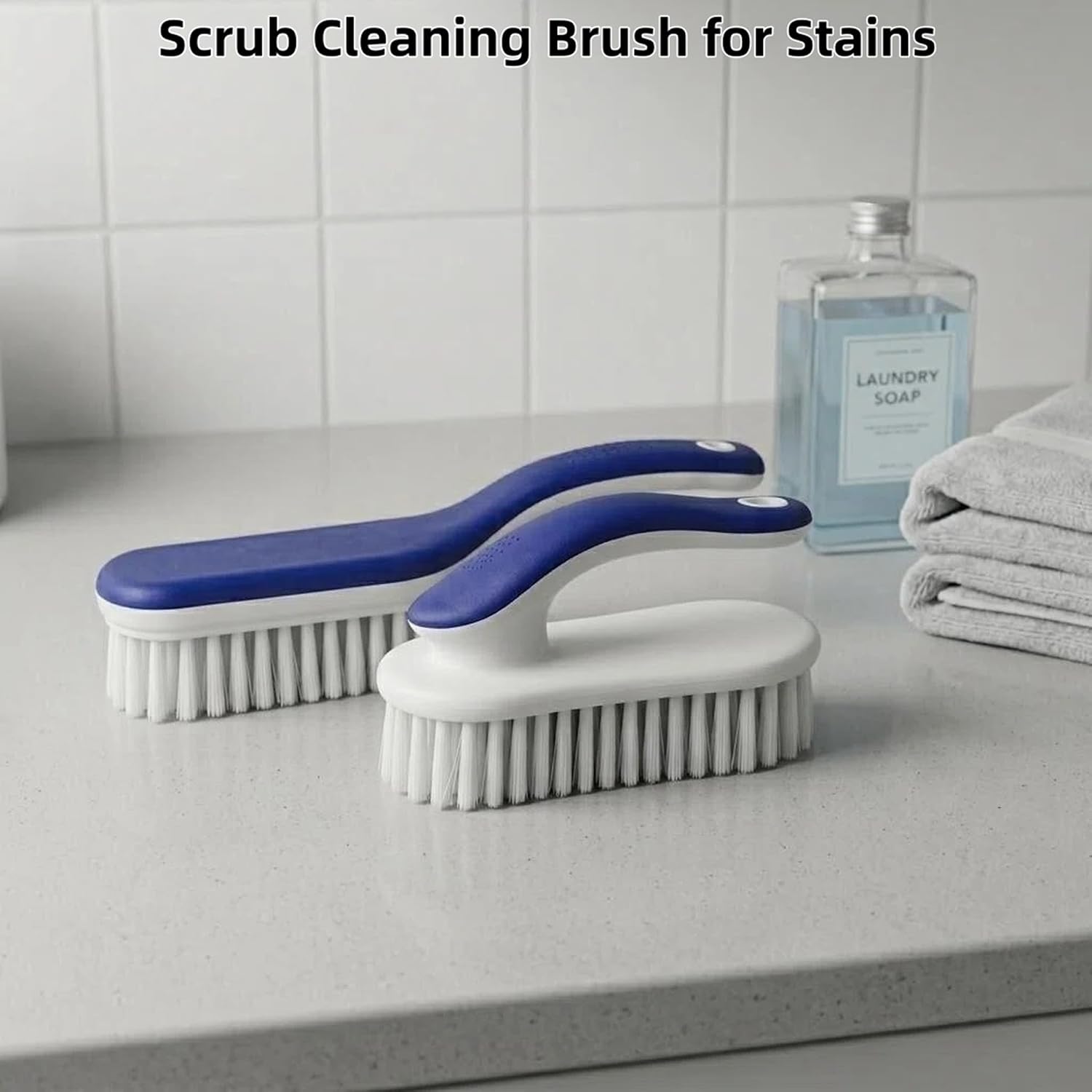 Cleaning Scrub Brushes Set, Ergonomic Long & Short Handle Cleaning Brushes, Non-Shedding Soft Moderate Hardness Bristles for Laundry Stains, Shoe Care, Fabric & Hard Surface Household Deep Cleaning image 3