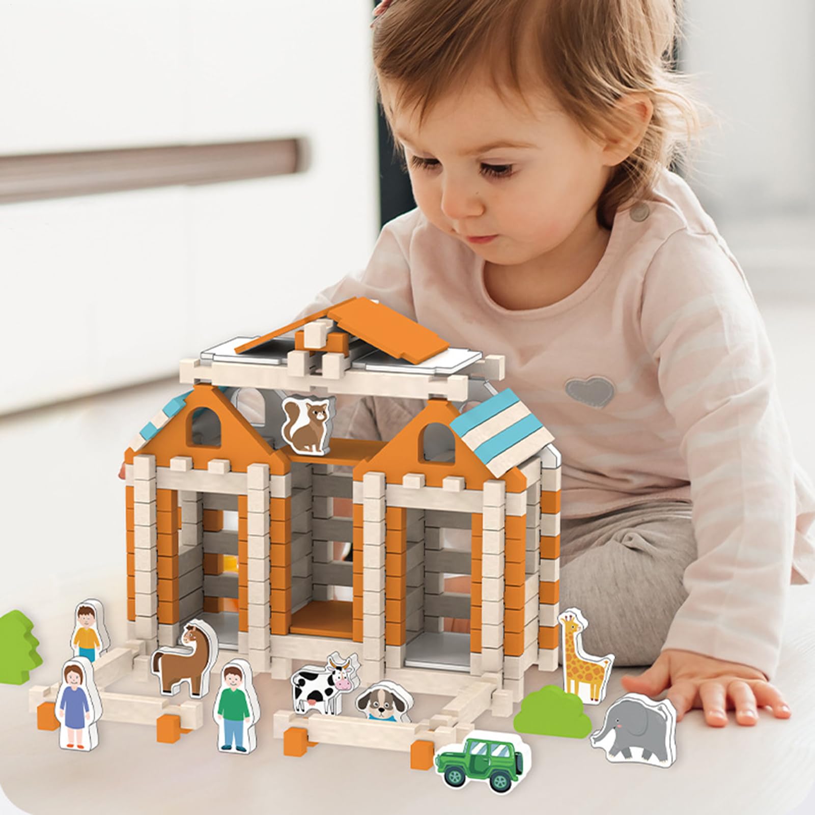 Bunte Holzbausteine für Kleinkinder, unterhaltsam und sicher für Kleinkinder, Reisepädagogie für Babys, die das Erwachen und die kognitive Entwicklung, die Feinmotorik fördern und sie erkennen