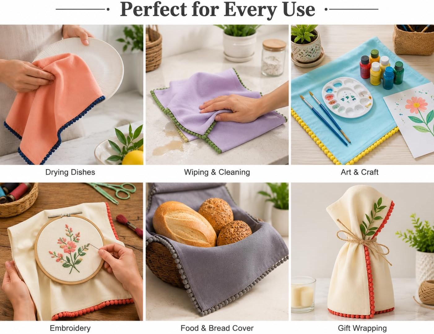 TARAN LIVING Kitchen Towels 100% Cotton Solid Kitchen Dish Cloths, Kitchen Hand Towel Reusuable Dish Towel for Cleaning & Drying Tea Towels Set with Hanging Loop - 18"x 28", Pack of 6 Pastel Colors image 5