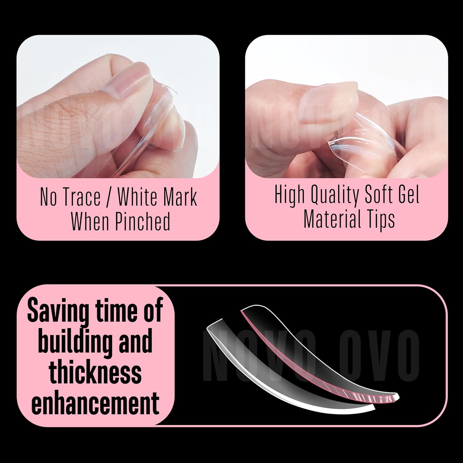 NOVO OVO Halloween XXL Curved Almond Stiletto Nail Tips Press on Full Cover, Soft Gel Extra Thick Long Acrylic Hawk Curve Fake Nails Extension Kit, Clear Pre-etched French False Nail 12 Sizes 300 Pcs