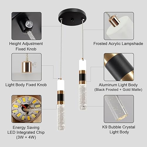 Miniatura 5 de Luces colgantes LED de 2 luces para isla de cocina, luces colgantes pequeñas regulables, mini luces colgantes modernas, luces colgantes para isla de