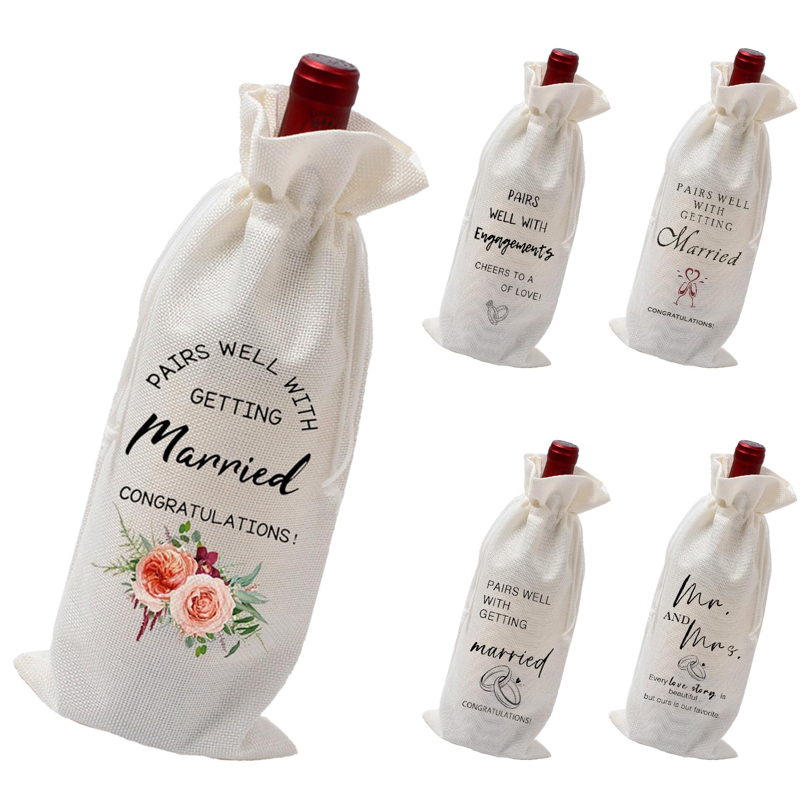 Maxtonser 5PCS Protective Wine Bottle Cover Cotton Linen Safe Transport Decorative Bottle Sleeve For Wedding and Packaging