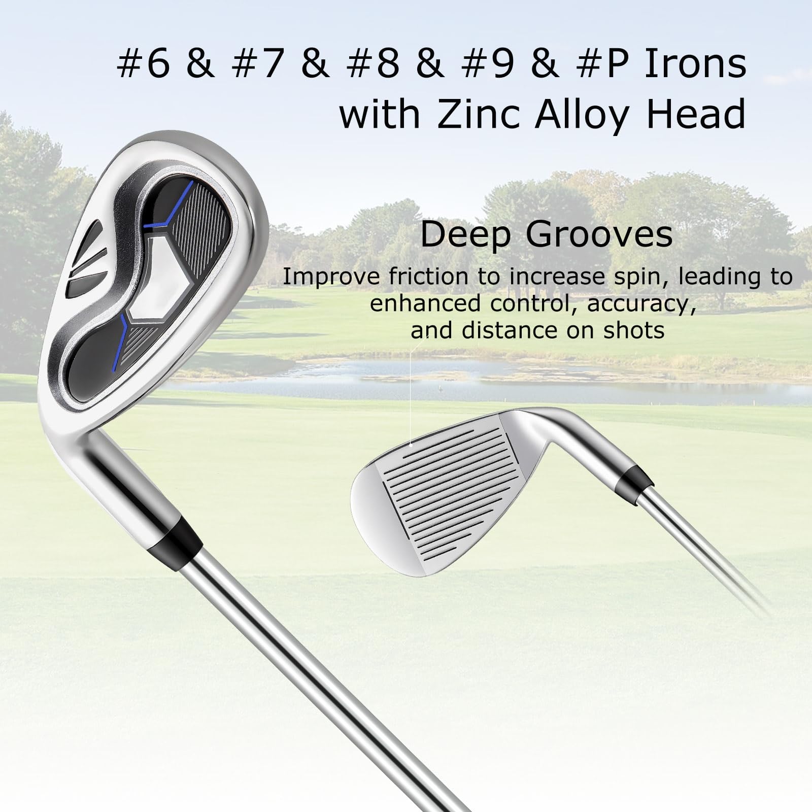 LIFEZEAL Komplettes Golfset für Herren, Golfset tragbar rechts, Tasche mit 7 Fächern, Putter, 3 Holz: Driver #1, Fairway #3, Hybrid #4, 5 Nadeln: #6, #7, #8, #9, Pitching Wedge