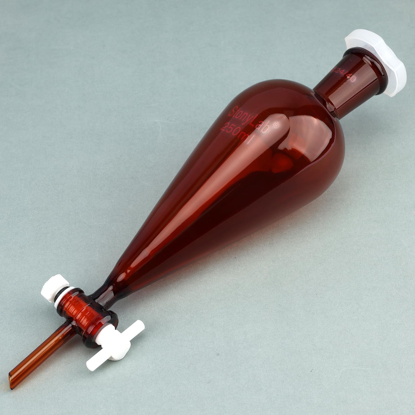 stonylab Entonnoir Séparateur Marron, Forme Conique à Parois Épaisses, Joint Rodé 24/40, Robinet en PTFE, Verrerie de Laboratoire en Verre Borosilicaté, Résistant aux Produits Chimiques, 250 ml