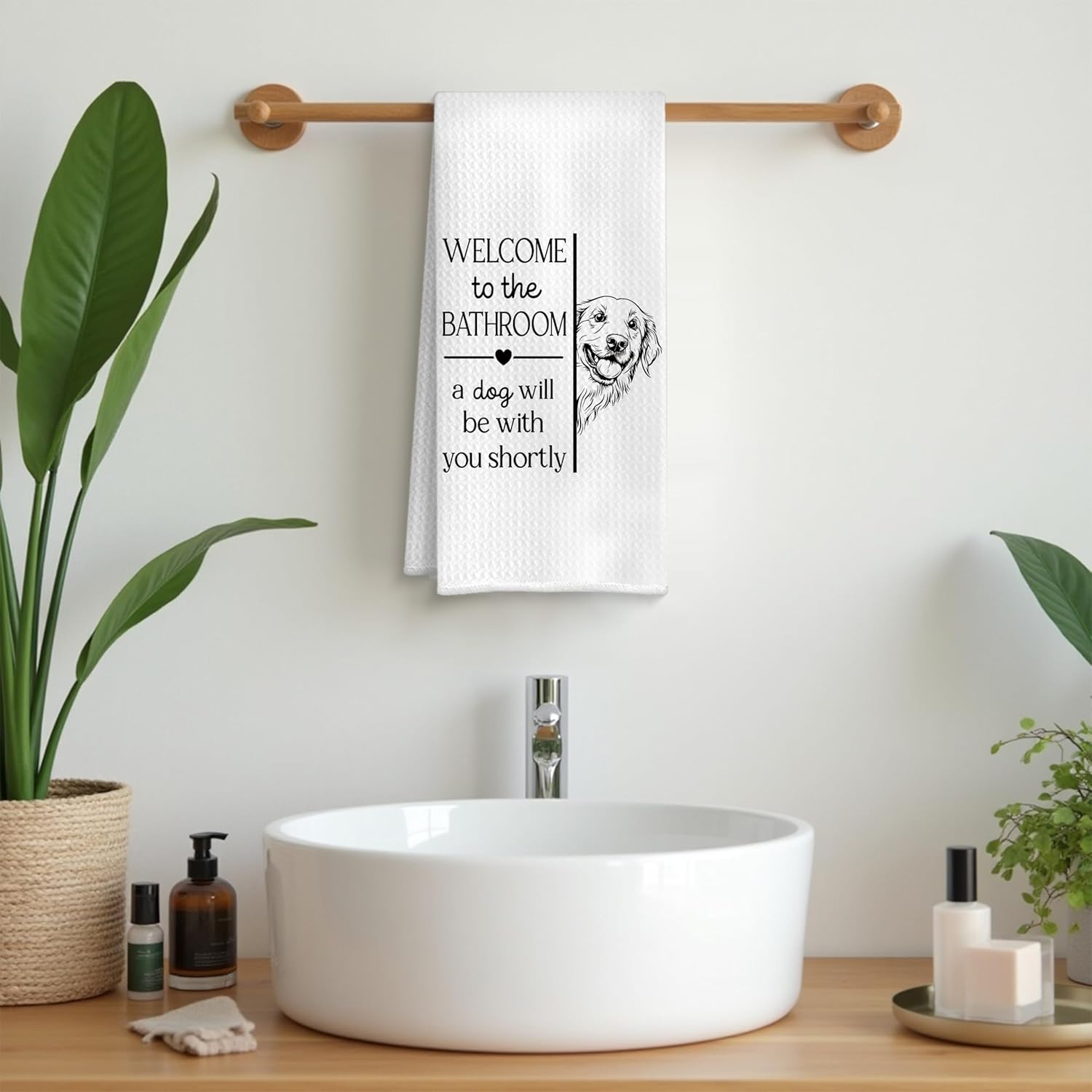 Funny Golden Retriever Bathroom Hand Towels, Gifts for Golden Retriever Lovers, Welcome to The Bathroom a Dog Will Be with Decorative Hand Towels for Bath Room Washroom Restroom, 16x24 Inch - Image 2