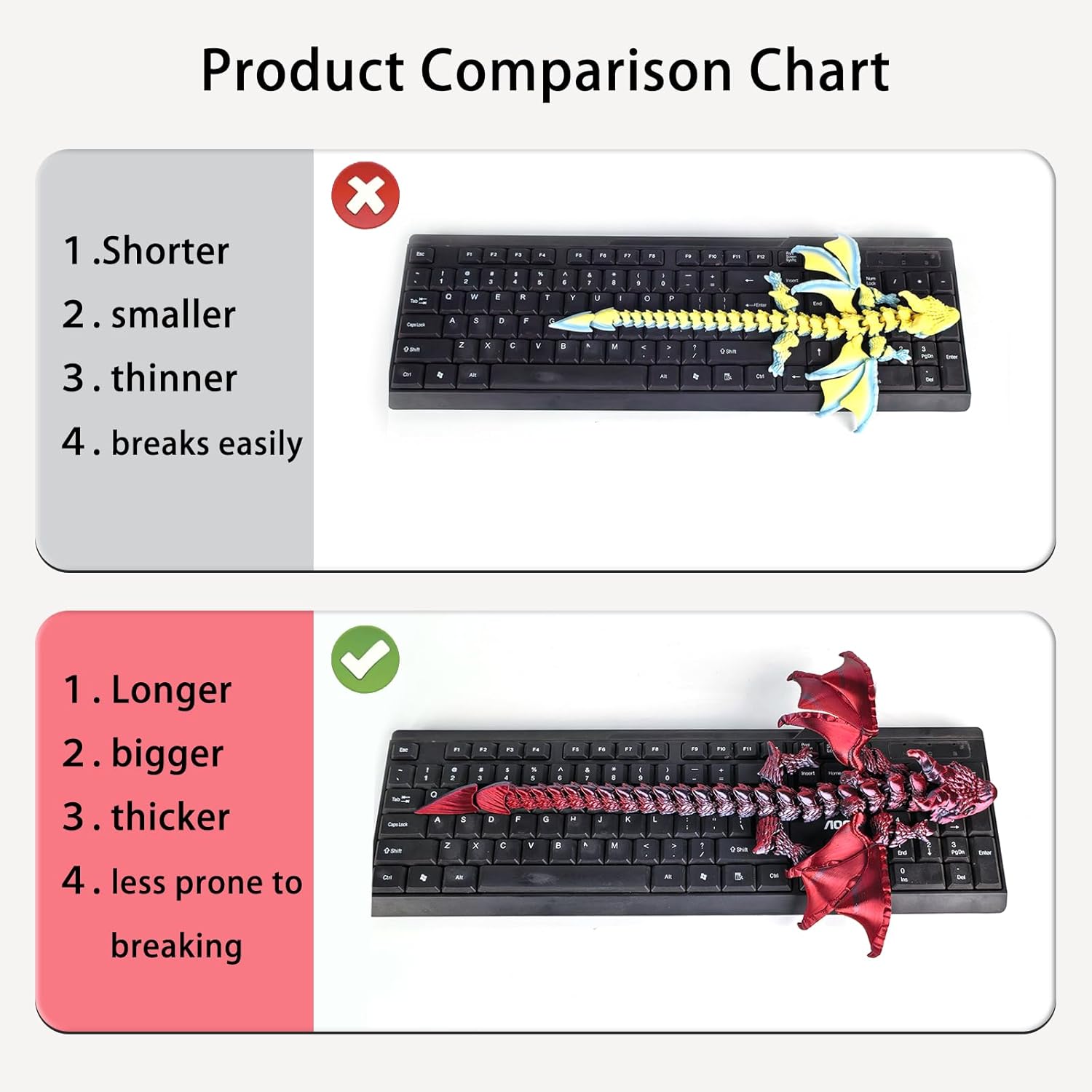 16inch 3D Printed Dragon with Wings,Realistic Eyes, Articulated Wings for Desk Decor, Shelf Display or Surprising Gift(Black Gold)