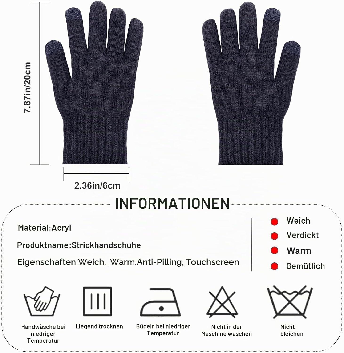 Winter Gloves Women's Touchscreen Warm Fleece Knitted Gloves Thermal Winter Gloves for Outdoor Running Cycling Leisure Gifts navy