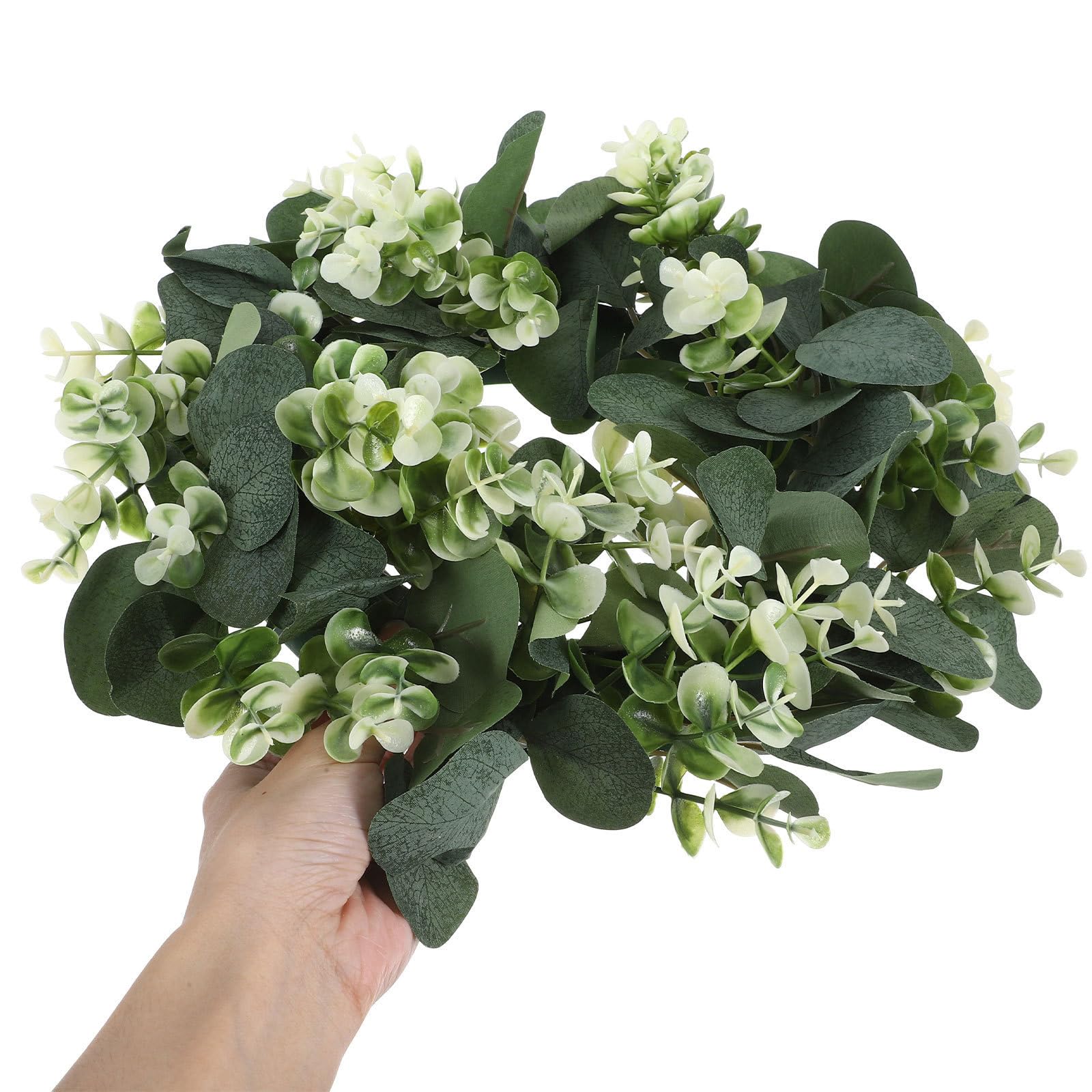 Ghirlanda di Eucalipto Artificiale Soluzione Decorativa Compatta e Duratura Verde 4 Pezzi in PE e Tessuto Piccola Rotonda per Decorazione Interni e Feste