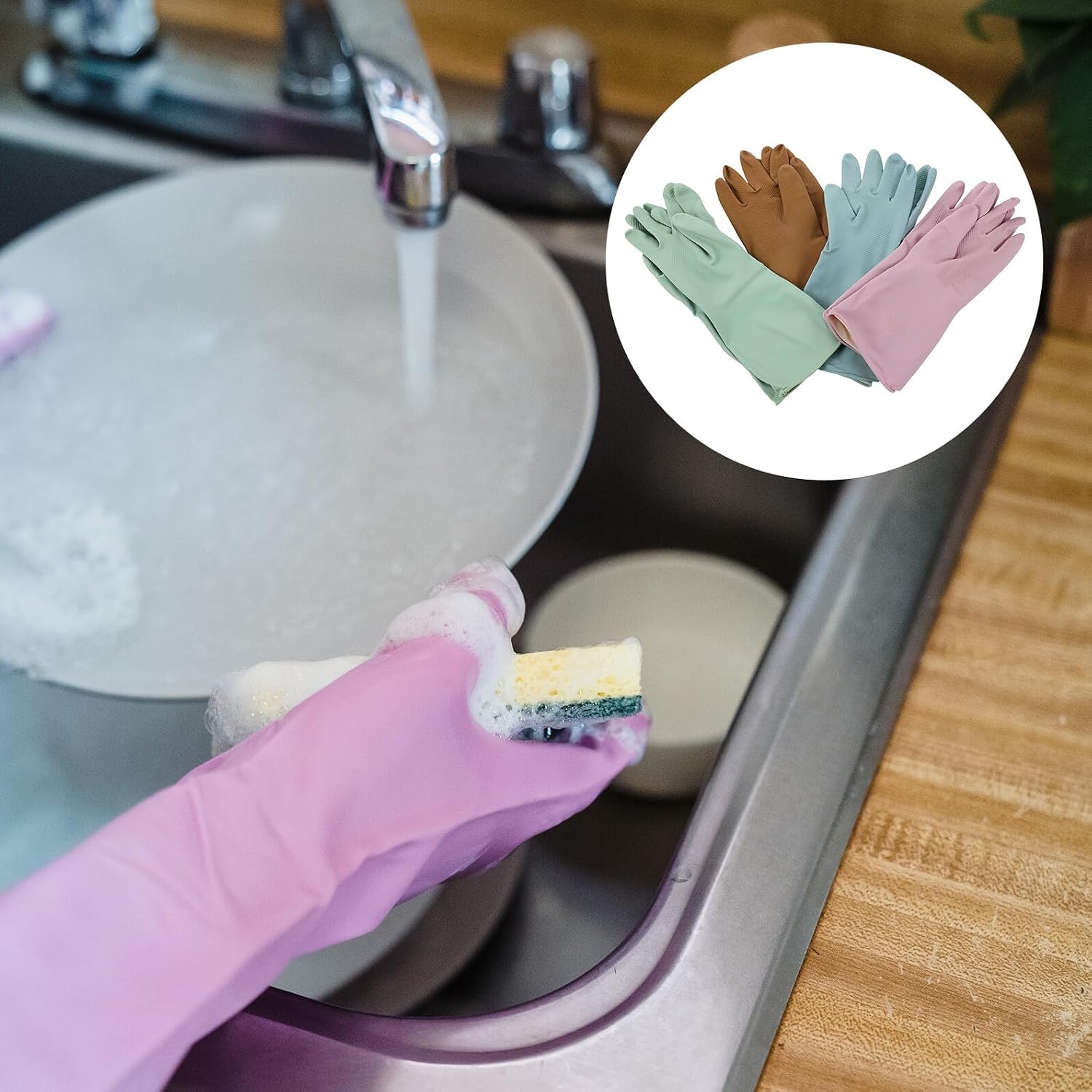 Latex Cleaning Gloves 4 Pairs Waterproof Dishwashing Gloves Reusable Multi-purpose for Washing Dishes Laundry and Household Cleaning