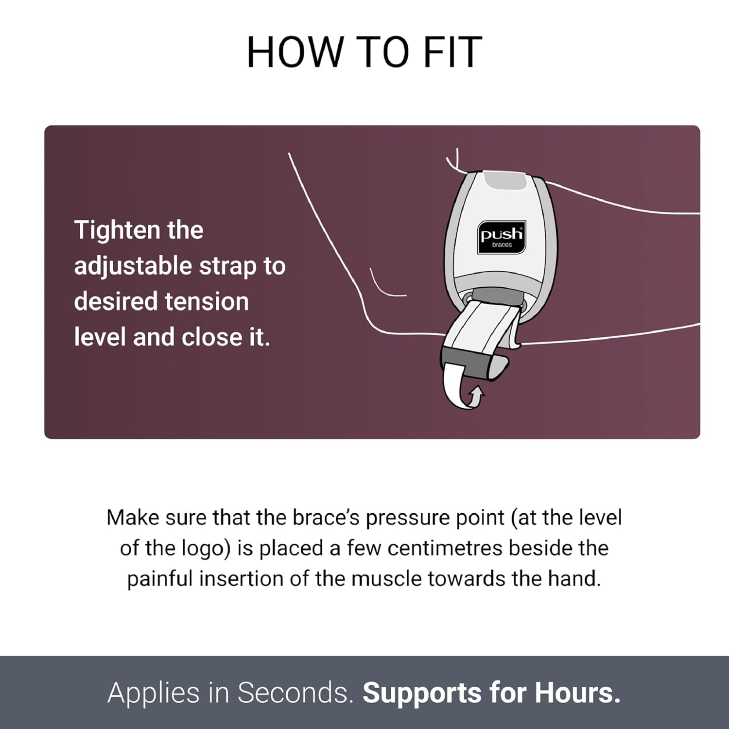 PUSH med Elbow Brace Epi for Elbow Pain. Pain relief for Tennis Elbow, Golfer's Elbow, and Epicondylitis.