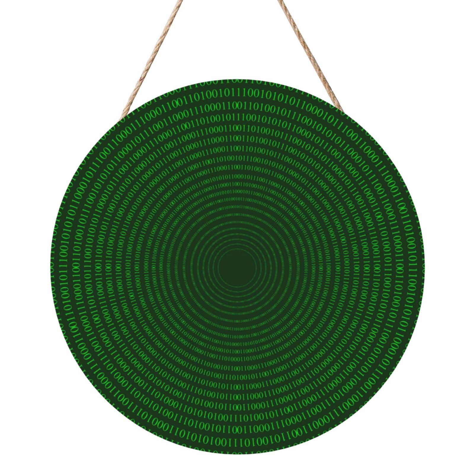 InOmak Programmer Binary Circular Code, Round Wood Panel Painting 12 in, Wall Hanging Painting For Home