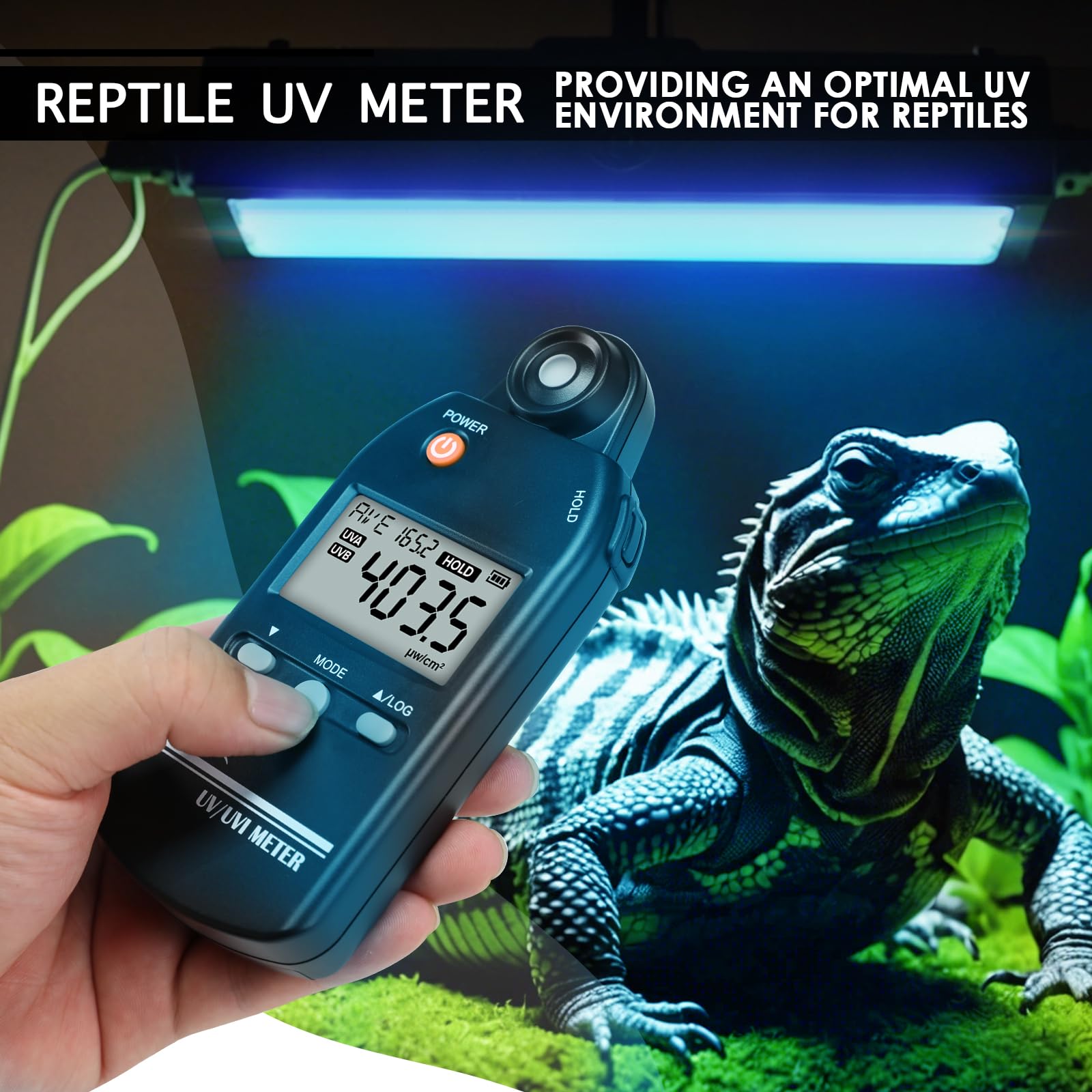 Misuratore UV digitale UVB, 280-400 nm Indice Meter UV con UV e UVI commutabile, campo di misurazione 0-5000 μW/cm² Rilevatore UV con 100 gruppi di dati Record, Indice Meter UV per rettili, ecc.