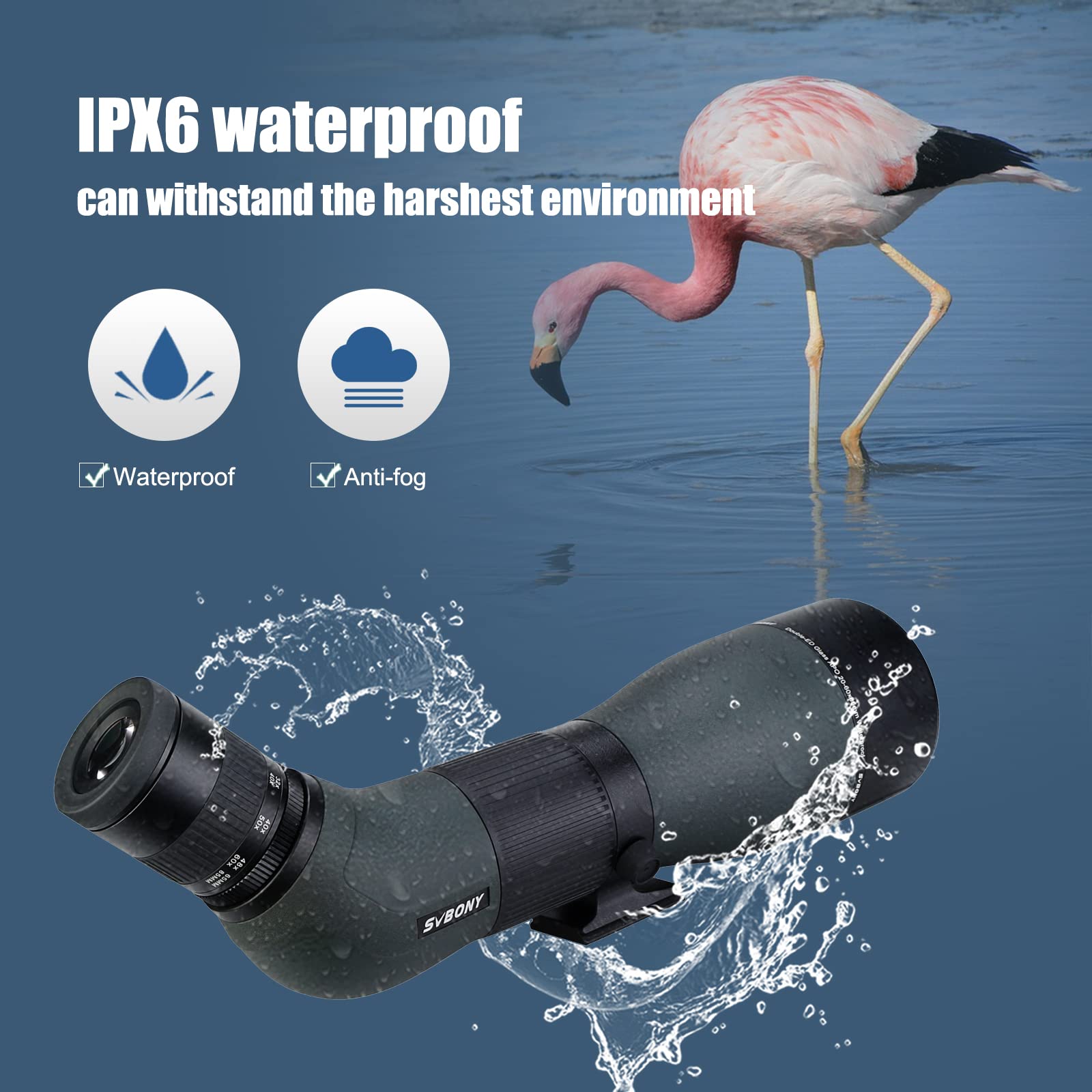 Svbony SA401 APO Lunety Obserwacyjne 20-60x85, Dwukrotnie ED Szkło Spotting Scope Precyzyjna Focus, Wodoodporna Fogproof Teleskop Kątowy Spektiv do Birdwatching, Natura
