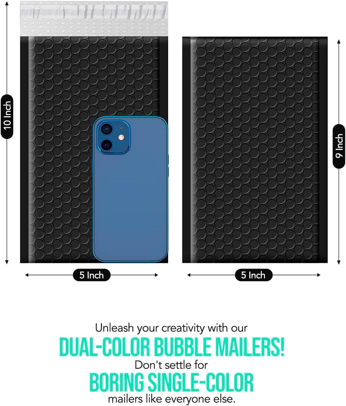 GSSUSA Black Bubble Mailers 5x10" Small Padded Envelopes 100 Pack Usable Size 5X9" Bubble Shipping Envelopes,Strong Adhesion Padded Mailer,Self-Seal Bubble Envelopes for Small Business.