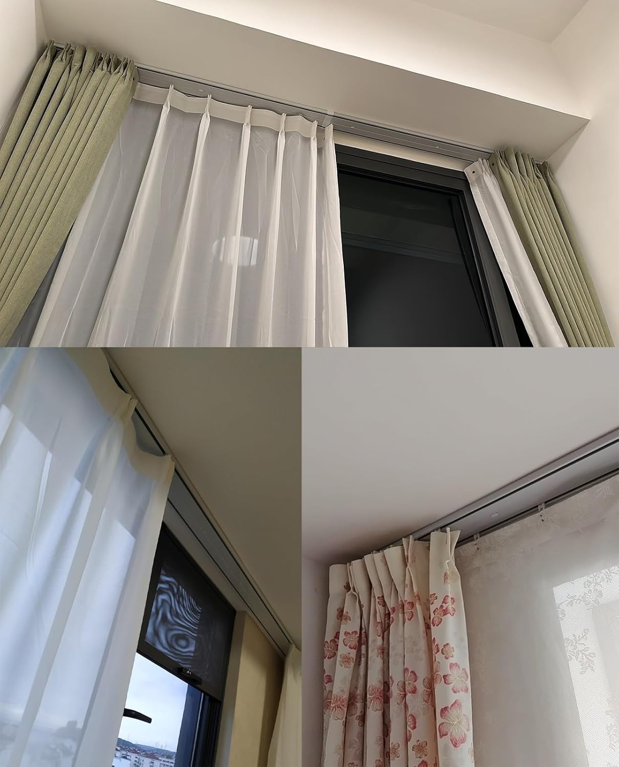 Curtain Track,White Conjoined Double for Curtains, Ceiling Mount Rails, Window Drapes Rod for Balcony/Living Room/Separation