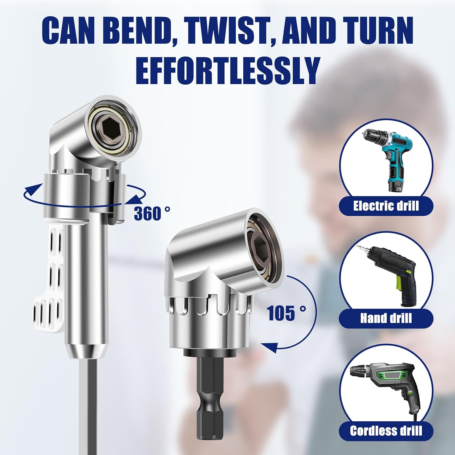 105° Right Angle Drill Adapter Set, Long & Short with Bits for Tight Space