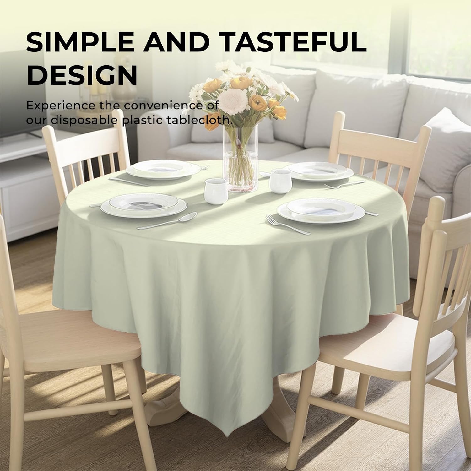 10 Pack Premium Disposable Plastic Tablecloth 84" Round Table Cover for Birthdays Weddings Christmas Anniversary Buffet Table (Beige) image 3