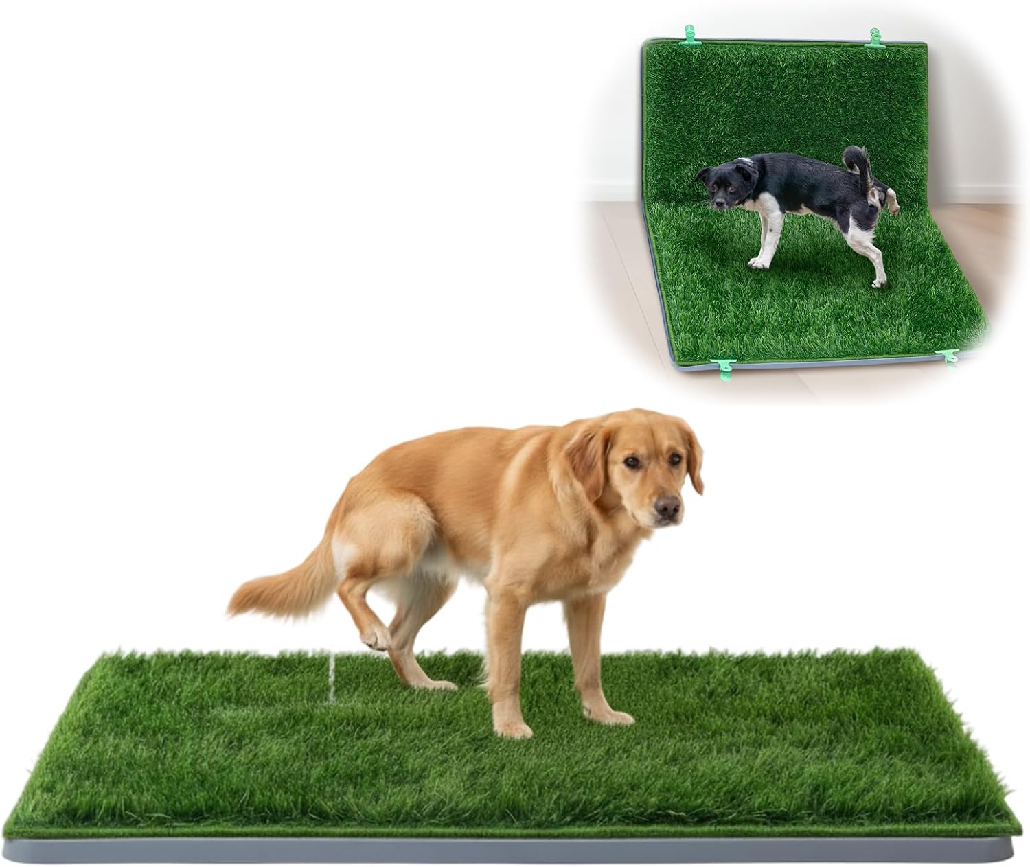Dog Potty for Indoor or Porch with Foldable Silicone Stand Tray Large, 35 x 25 Inch Dog Grass Pad for Puppy Training, Reusable Artificial Grass Pee Pad, Indoor Outdoor Pet Toilet for Small Medium Dogs