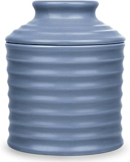 Ceramic Butter Crock,French Butter Dish with Lid for Counter with Water Line - Keeps Your Butter Fresh and Spreadable,Original Torsade Collection- Baby Blue,Perfect Gift for Her.