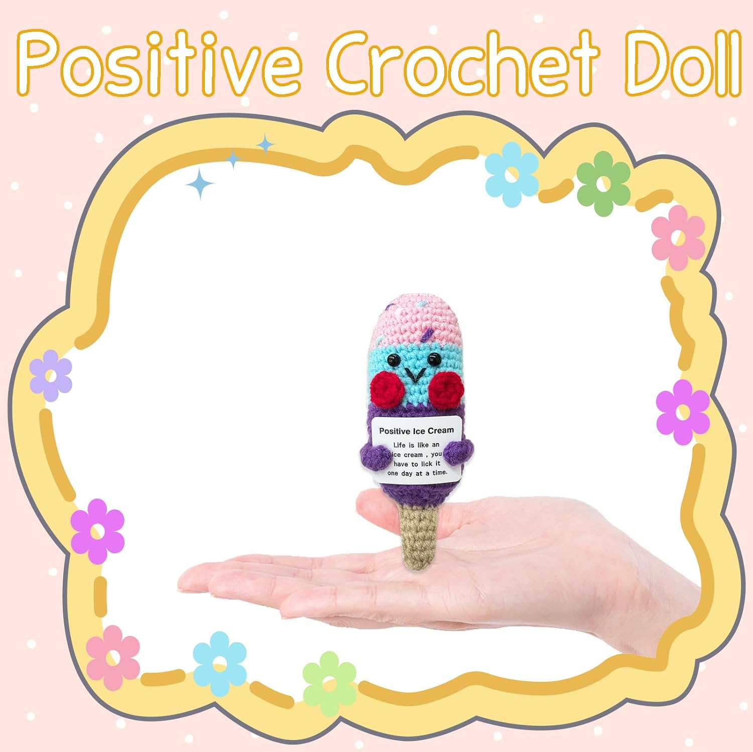 Mini Ice Cream Emotional Support Crochet Doll Fun Gift for Best Friends, Positive Ice Cream Crochet Inspiring Mental Health Gift for Family and Friends - Image 2