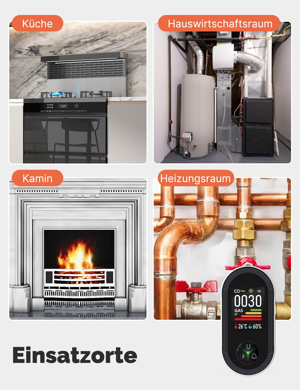MOES Kohlenmonoxid- und Gasmelder mit Stecker, 4-in-1 CO-Melder mit Temperatur- & Luftfeuchtigkeitssensor, mit akustischem Alarm für LPG, Propan, Methan, Ethan & CO – für Haus & Wohnmobil geeignet