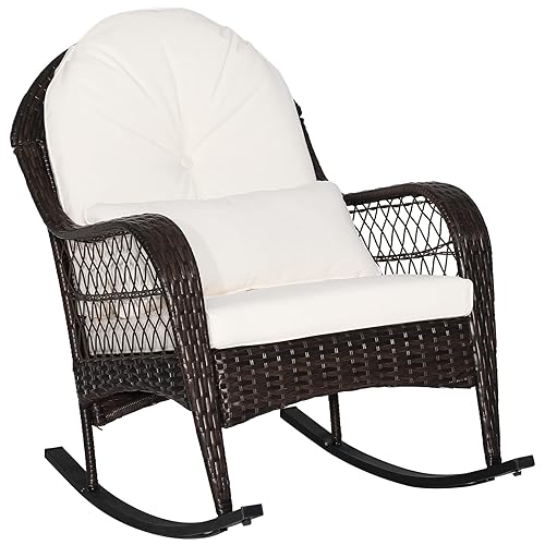 Tangkula Outdoor Wicker Rocking Chair, Patio Rattan Rocker with Seat