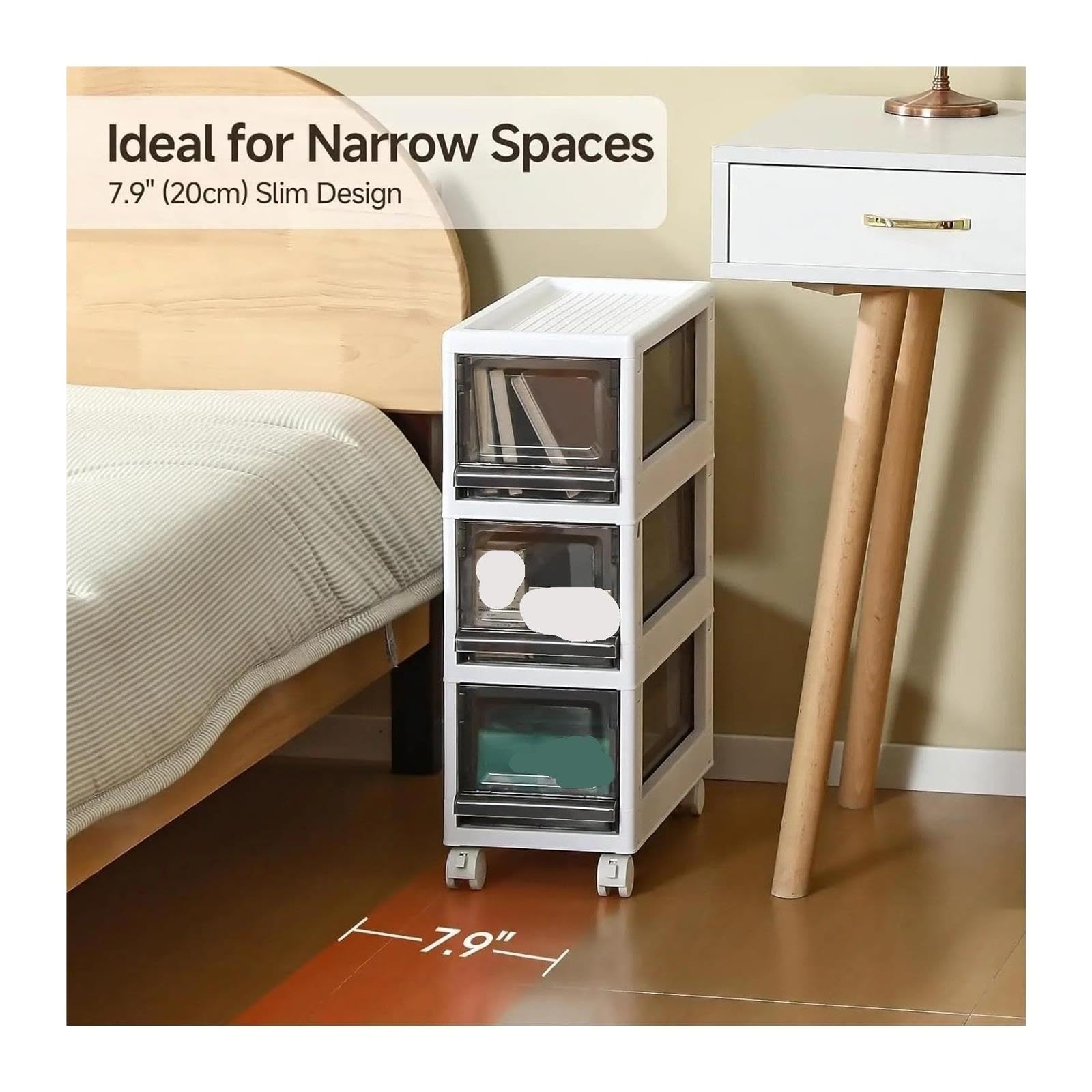 Chariot organisateur de rangement en plastique avec roues