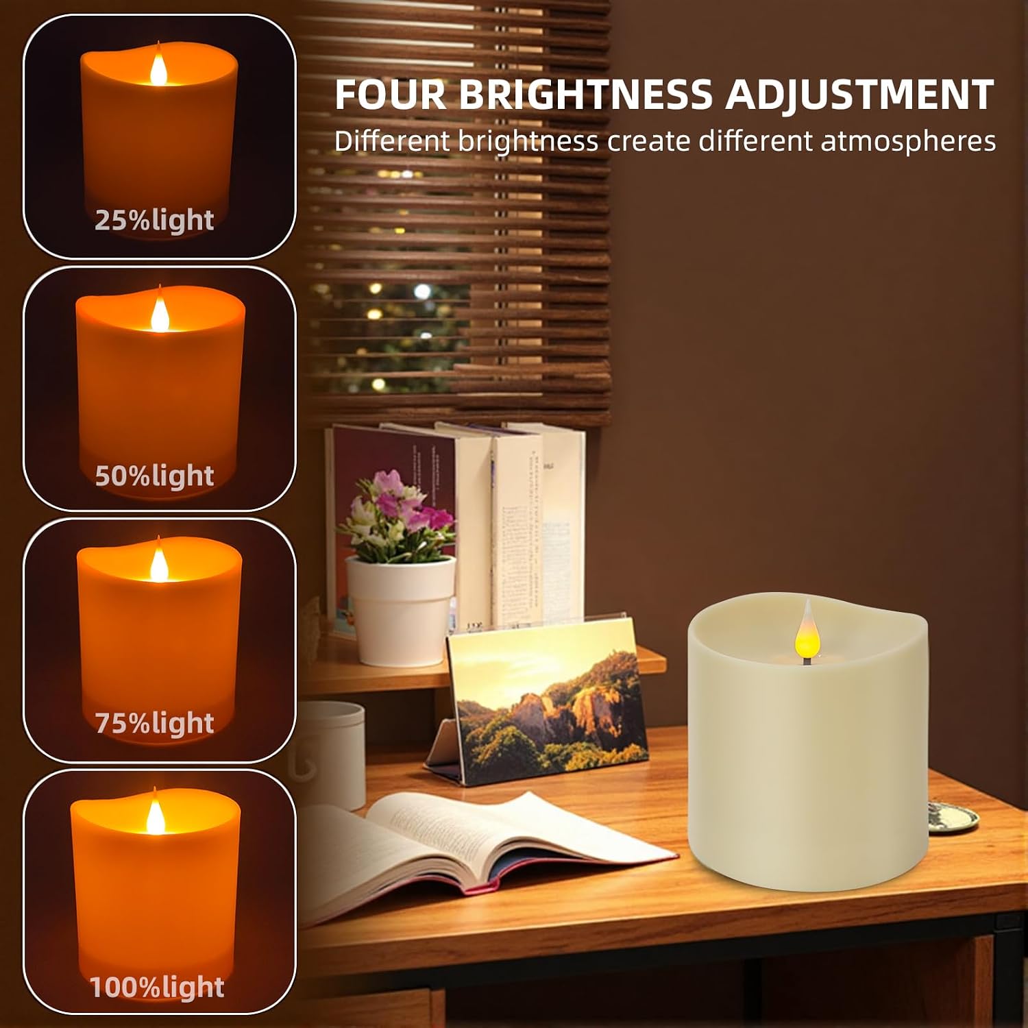 Set of 2 Flameless LED Candles with 2 Remotes, 4x4 Inch Battery Operated Plastic Pillar Candles, Realistic Flickering Flame, Timer & Dimming, Ivory – Safe & Elegant for Home and Events