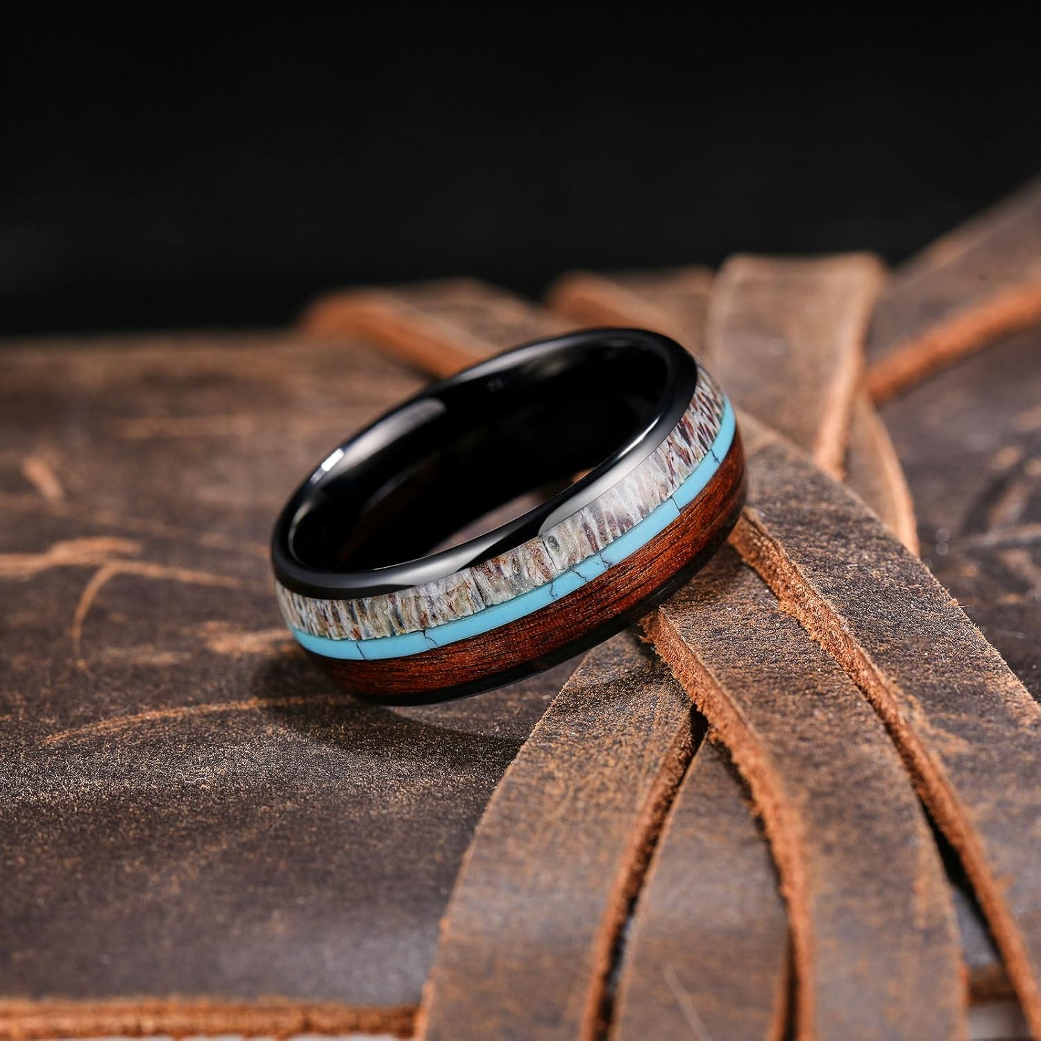King Will 8mm Black Domed Tungsten Rings, Men's Wedding Rings Inlay Polished Ring for Men Women, Comfort Fit, Durable