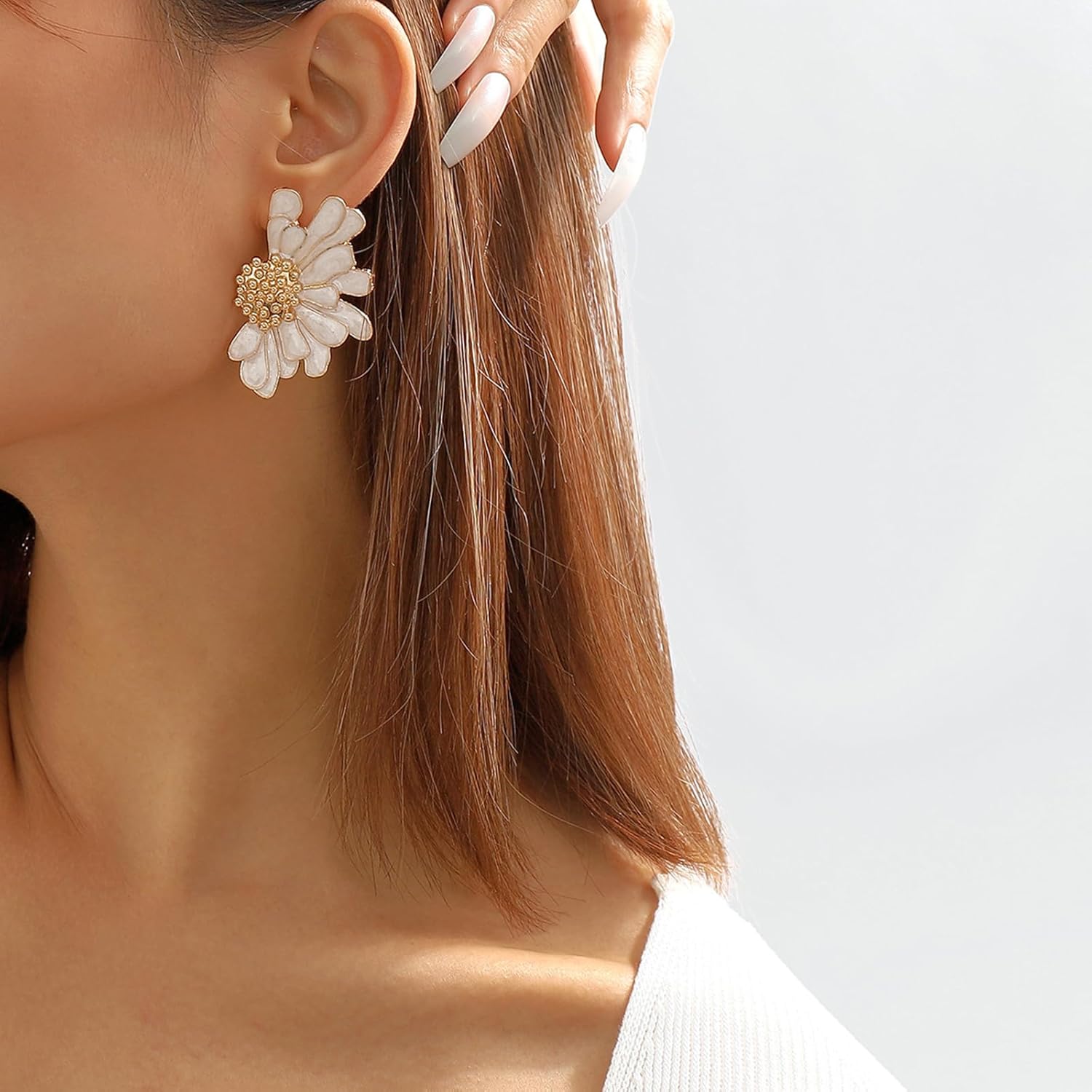 Flower Earrings Daisy Floral Earrings Pink White Green Flower Stud Earrings Jewelry for Women - Image 2