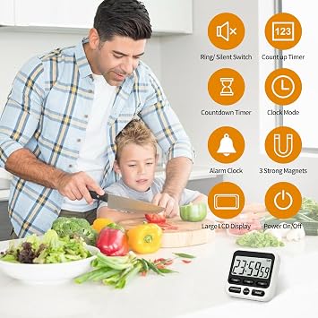 Nkove Digital Kitchen Timer 24 Hour with Clock, Countdown Count Up Timer