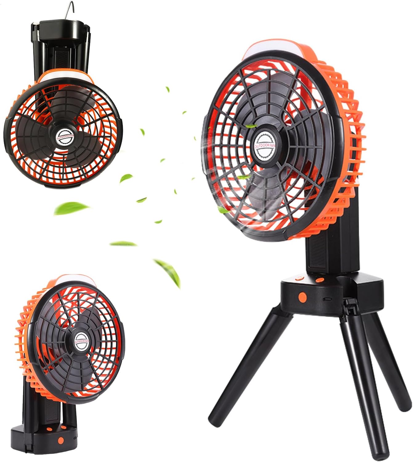 Himiway Tripod Camping Fan Rechargeable, Portable Battery Operated Fan with LED Lantern, 270°Head Rotation, Hangable Outdoor USB Silent Tent Fans with Hook for Travel Fishing Picnic Bedroom Office