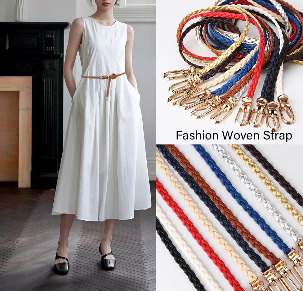COTIM COYIN Women's Skinny Braided Leather Belts Thin Woven Waist Belts for Jeans Pants Dresses4