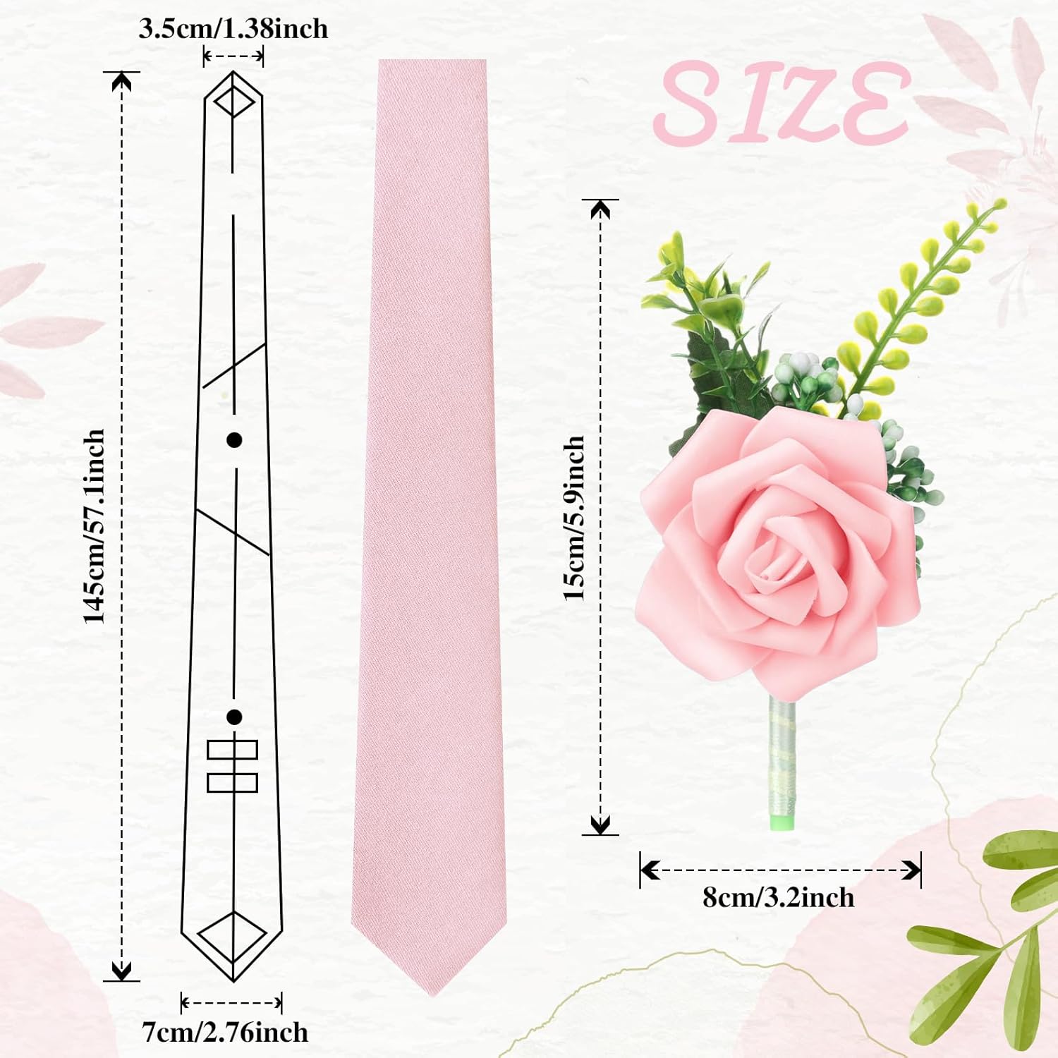 Toulite 12 Pcs Groom Ties and Boutonnieres for Men Wedding, 6 Ties and 6 Boutonniere for Men Groom Groomsmen Wedding Prom