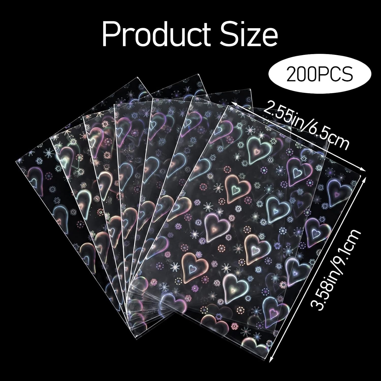 200pcs Photocard Sleeves, Heart Laser Flashing Holographic Foil Cute Photo Card Sleeves Waterproof Clear Protector Slim Fit for Albums Photocards Trading Cards Postcards Shield Cover image 2