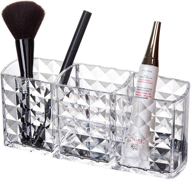 ROWNYEON Makeup Brush Holder Acrylic Makeup Organiser Makeup Brush Organiser Diamond Pattern 3 Compact Clear Cosmetics Makeup Drawer Organiser For Vanity Makeup Organiser
