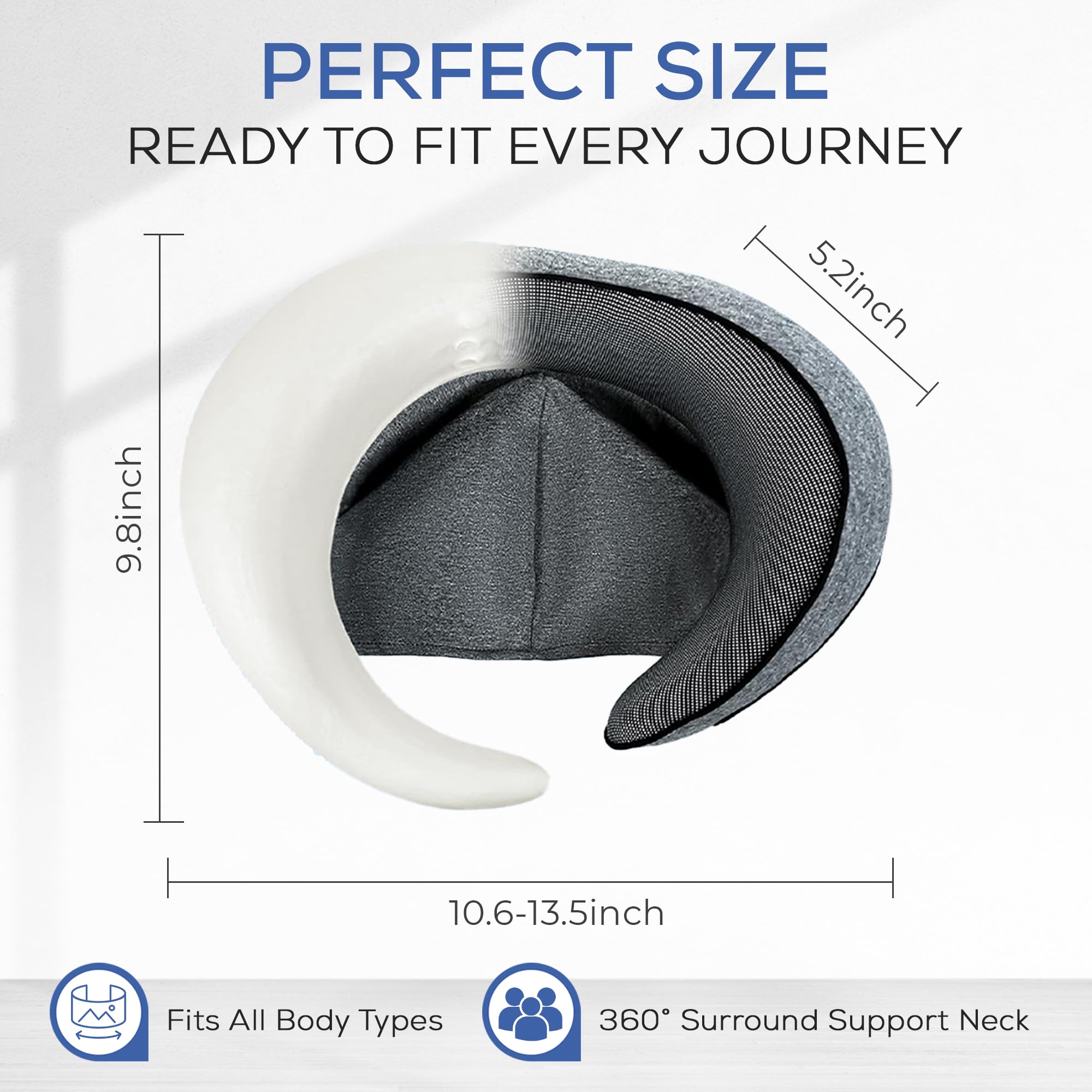 Almohada de avión para un vuelo largo – Almohada de viaje de espuma viscoelástica. Funda lavable, cómoda y transpirable. Bolsa de transporte. Almohadas de cuello de viaje para aviones, lo 6