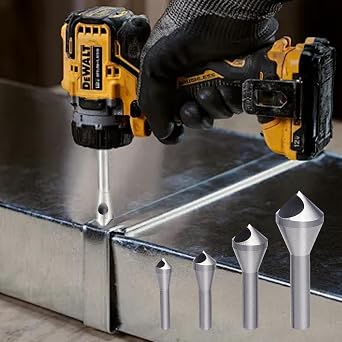 Countersink Drill Bit, 4 Pcs Countersink Drill Bit Set, Titanium Coated HSS 4241 Wood Drill Bits, 90 Degree for Crosshole Cutting Wood, Metal, Plastic (Silver)
