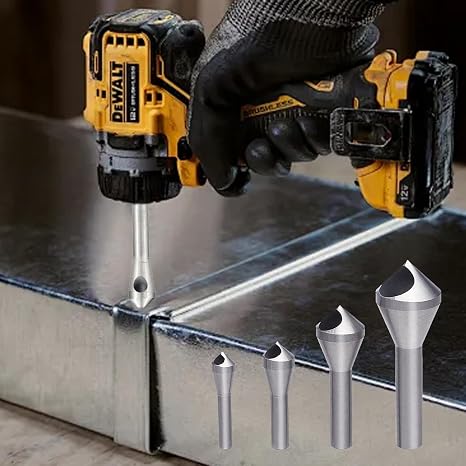 Countersink Drill Bit, 4 Pcs Countersink Drill Bit Set, Titanium Coated HSS 4241 Wood Drill Bits, 90 Degree for Crosshole Cutting Wood, Metal, Plastic (Silver)