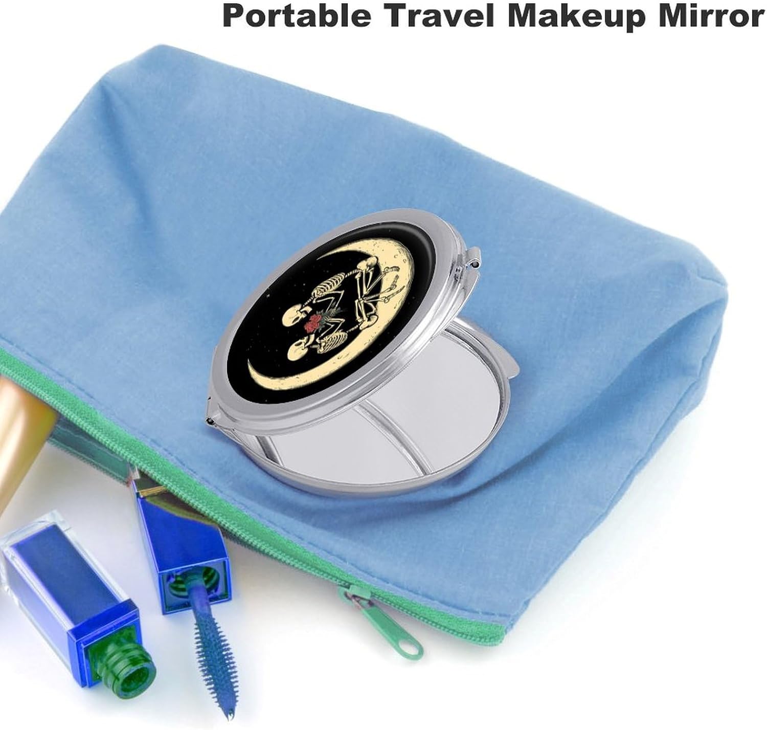 Skull Moon Rose Compact Makeup Mirror Mini Foldable Cosmetic Mirror Portable Travel Mirror for Purse Pocket