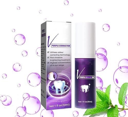 v34 Corrector de color púrpura pasta de dientes, corrector de color, eliminación de manchas de dientes, mejora el brillo de los dientes y reduce el