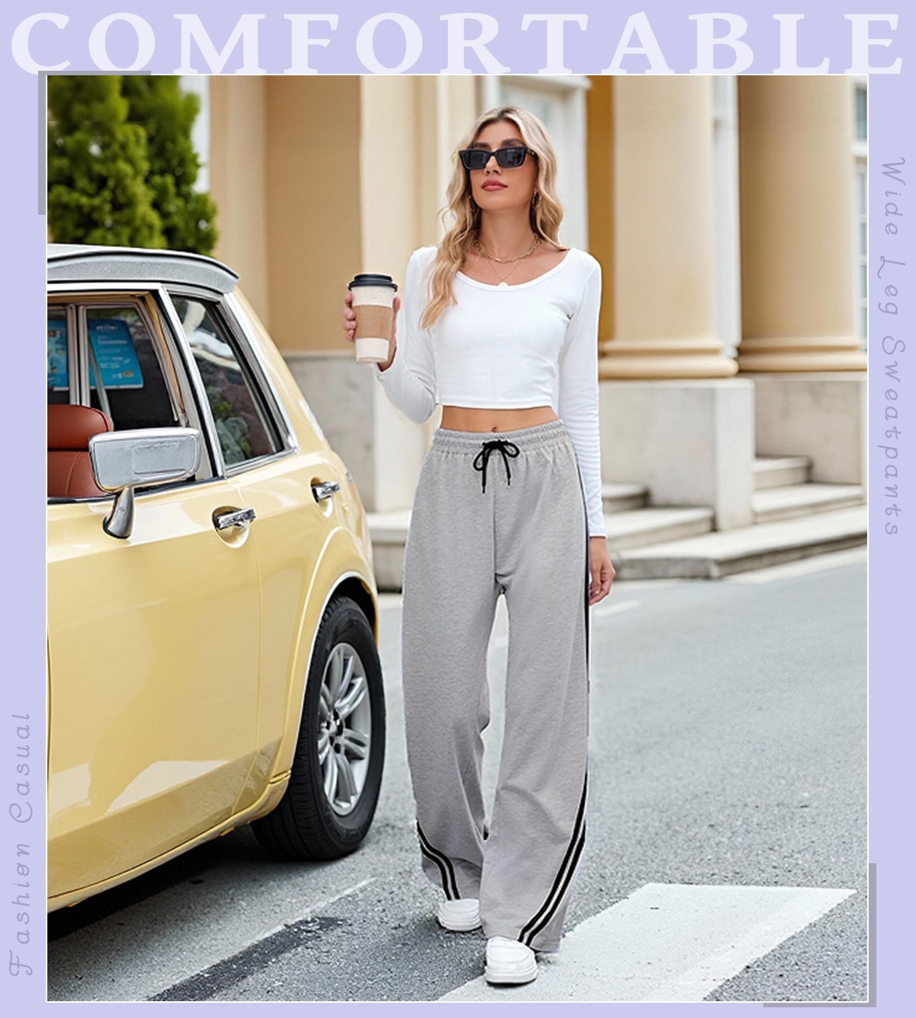 Pantaloni da Jogging Donna Larghi Pantaloni Sportivi Donna a Vita Alta Pantaloni della Tuta Allenamento Comodi Pantaloni Palestra Casual