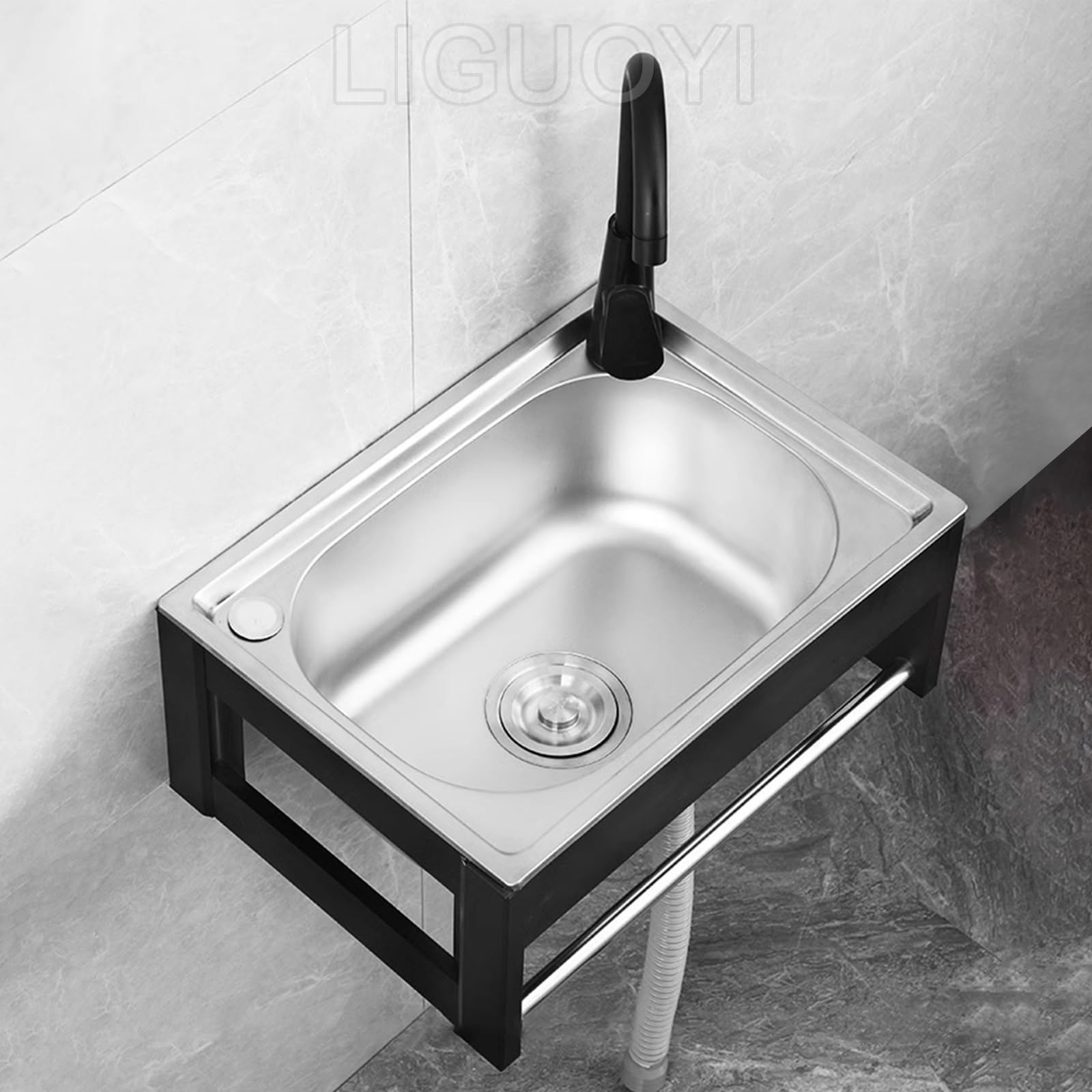 Spüle Edelstahlspüle Spülbecken Wandmontiert Mit Aluminiumhalterung, Handtuchhalter, Garten Waschbecken Spülbecken Set Mit Wasserhahn, Abfluss, Waschbecken Gewerbliche Küchenspüle