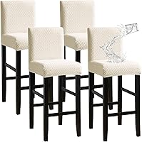 Vista 15 de FORCHEER - Juego de 2 fundas para taburete de bar con respaldos, aspecto de cuero, para taburetes de bar de respaldo corto, extraíbles y lavables