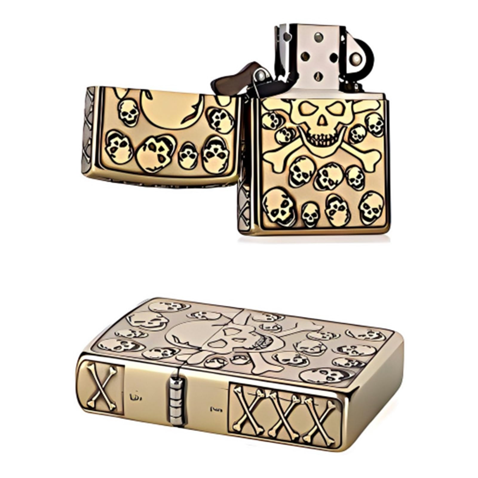 Encendedor de queroseno antiguo, resistente al viento, diseño de llama suave reutilizable, regalo único para uso diario, estilo tallado de calavera de rosa, perfecto para coleccionistas y entusiastas