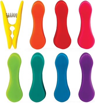 Kikkerland Rainbow Bag Clips Set of 8, Multicolor
