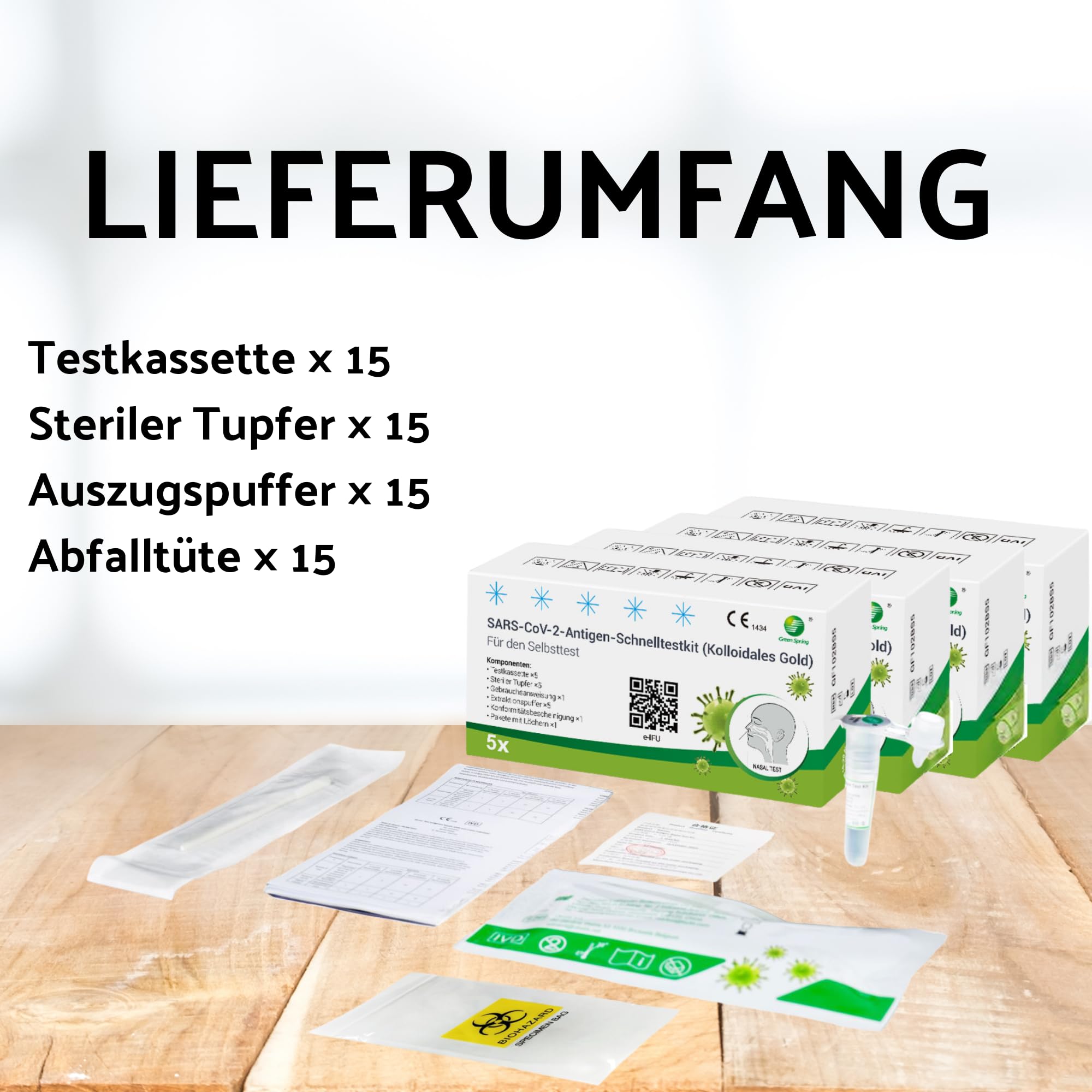 COVID-19 Antigen Schnelltest I 15 Stück I Corona Schnelltest für Zuhause mit CE1434 Zertifizierung I Laientest + E-Book (Let's talk about Gesundheit) I MHD 11/24