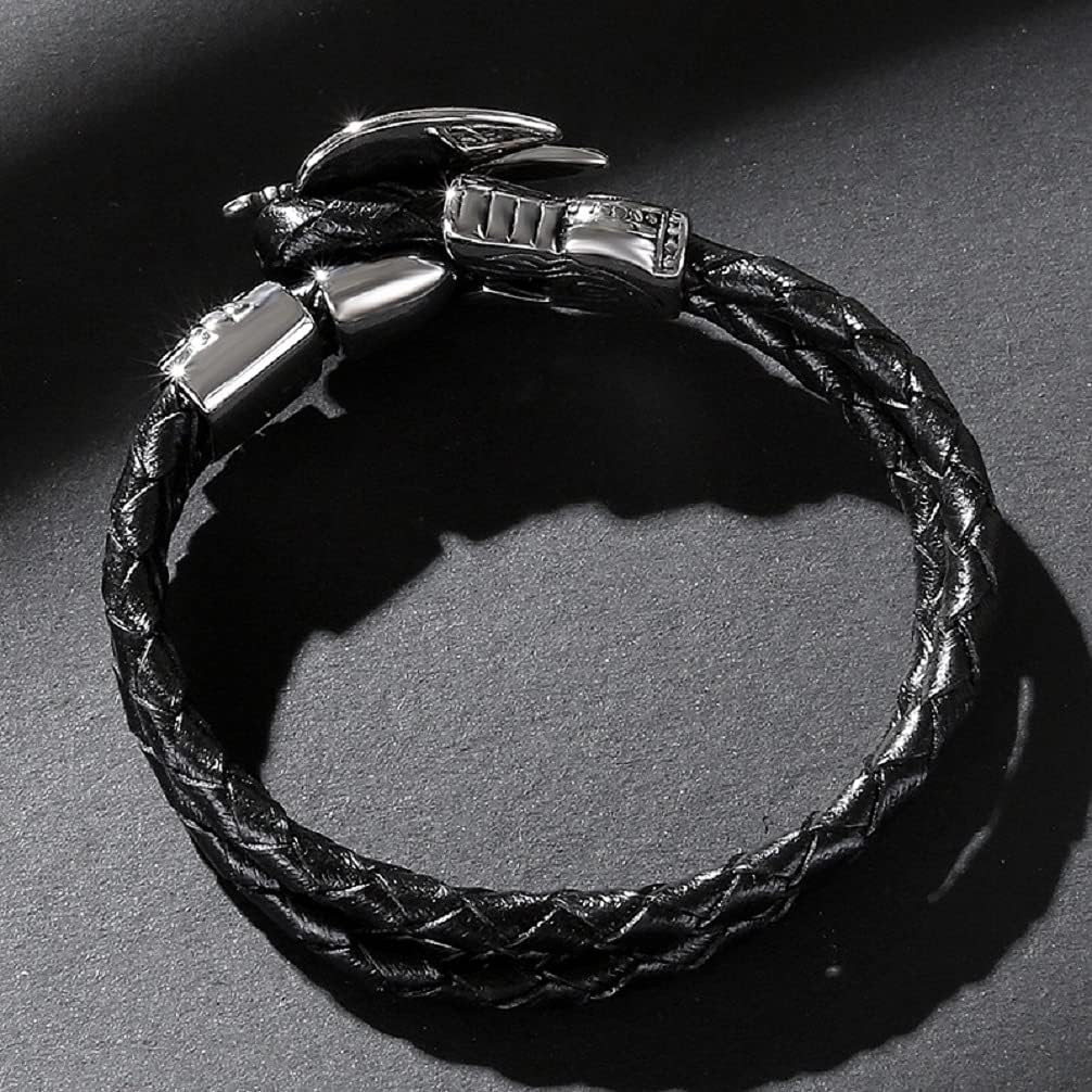 Miniatura 3 de Pulsera de ala para hombre, pulsera de cuero con alas de cruz vikinga, pulsera de espada de cruz punk, pulsera retro de ala de ángel para hombre,